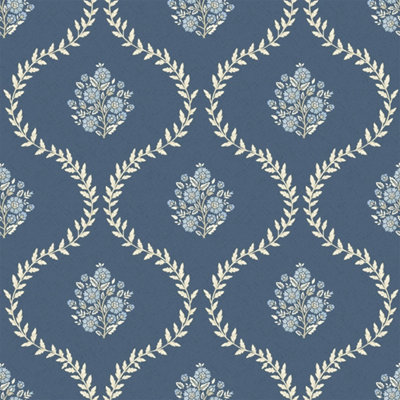 I Love Wallpaper Posy Trellis Wallpaper In Cream On Navy from B&Q