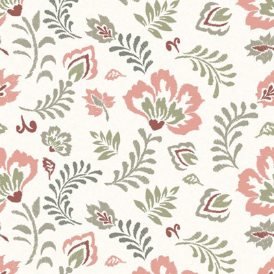 I Love Wallpaper Folk Foliage Wallpaper In Vintage Pink And Sage from B&Q