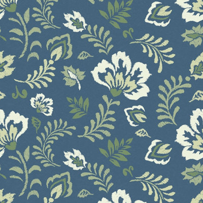 I Love Wallpaper Folk Foliage Wallpaper In Navy And Sage from B&Q