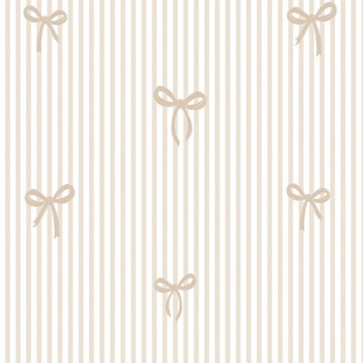 I Love Wallpaper Delicate Bows On Pinstripe Wallpaper In Natural from B&Q