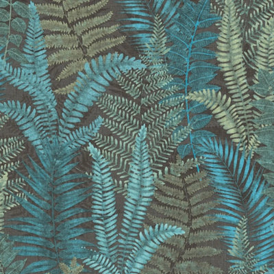 I Love Wallpaper Fern Foliage Wallpaper In Teal On Charcoal from B&Q