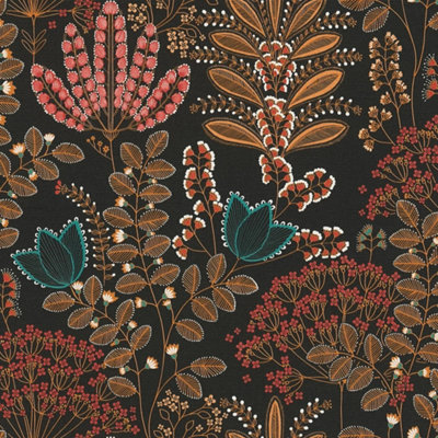 I Love Wallpaper Midnight Botanicals Multicoloured Wallpaper On Charcoal from B&Q