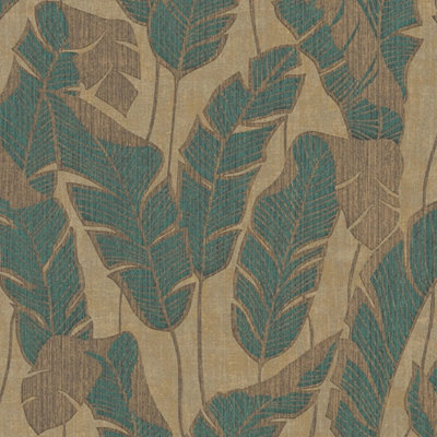 I Love Wallpaper Midnight Leaves Wallpaper In Teal On Gold from B&Q