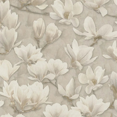 I Love Wallpaper Gentle Blossoms Wallpaper In White On Grey from B&Q