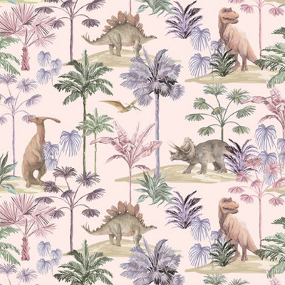 I Love Wallpaper Dino Adventures Wallpaper In Soft Pink from B&Q