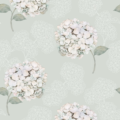 I Love Wallpaper Hydrangea Harmony Wallpaper In Sage Green from B&Q