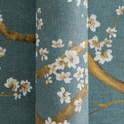 I Love Wallpaper Oriental Blossom Wallpaper In Teal from B&Q
