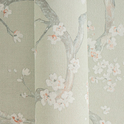 I Love Wallpaper Oriental Blossom Wallpaper In Sage Green from B&Q