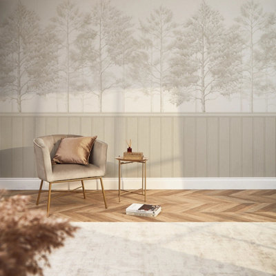 I Love Wallpaper Woodland Whisper Panel Wallpaper In Cream from B&Q