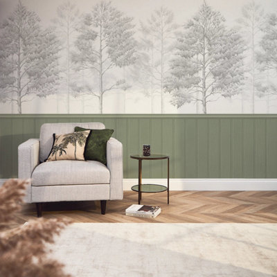 I Love Wallpaper Woodland Whisper Panel Wallpaper In Sage Green from B&Q