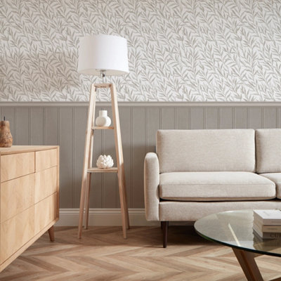 I Love Wallpaper Willow Leaf Panel Wallpaper In Grey With Grey Panel from B&Q