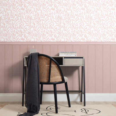 I Love Wallpaper Willow Leaf Panel Wallpaper In Pink With Pink Panel from B&Q