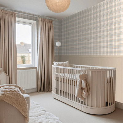 I Love Wallpaper Traditional Check Panel Wallpaper In Cream And Blue With Cream Panel from B&Q