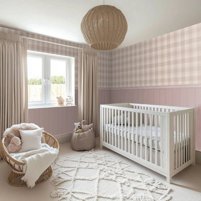 I Love Wallpaper Traditional Check Panel Wallpaper In Cream And Pink With Pink Panel from B&Q