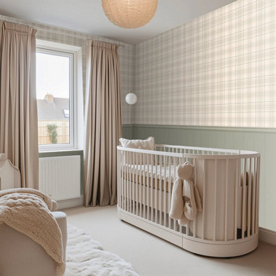 I Love Wallpaper Traditional Check Panel Wallpaper In Cream And Sage With Sage Panel from B&Q