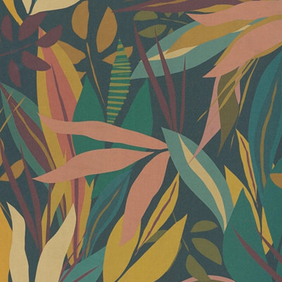 I Love Wallpaper Tropical Canopy Wallpaper In Midnight Hues from B&Q