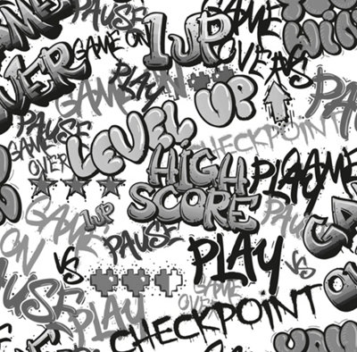 I Love Wallpaper Graffiti Gamer Wallpaper In Monochrome from B&Q