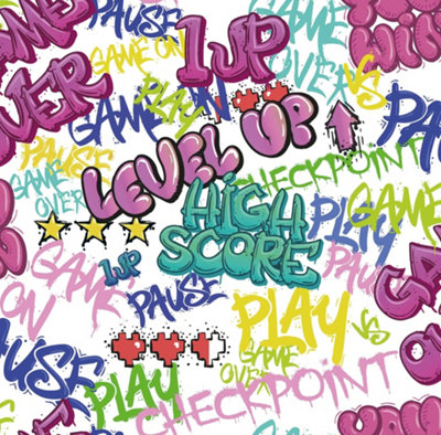 I Love Wallpaper Graffiti Gamer Wallpaper In Pink On White from B&Q