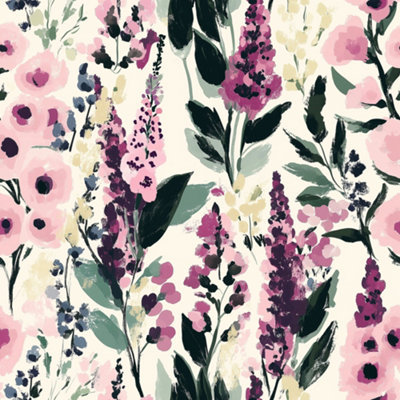 I Love Wallpaper Painted Petals Wallpaper In Pinks On Cream from B&Q