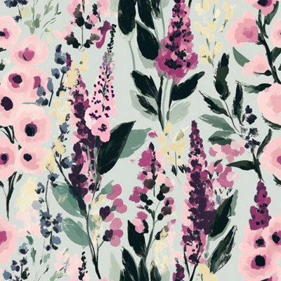 I Love Wallpaper Painted Petals Wallpaper In Pinks On Sage from B&Q