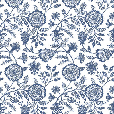 I Love Wallpaper Country Floral Wallpaper In Blue On White from B&Q