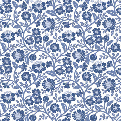 I Love Wallpaper Folksy Floral Wallpaper In Blue On White from B&Q