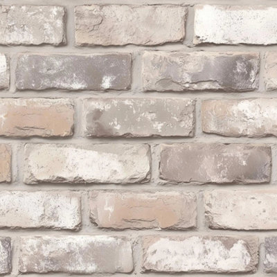 I Love Wallpaper Wandsworth Brick Wallpaper In Grey And Beige from B&Q