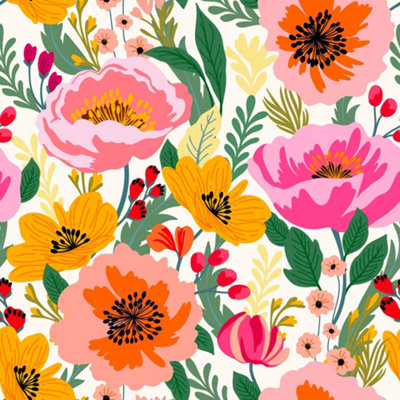 I Love Wallpaper Pretty Peony Wallpaper In Pinks And Orange from B&Q