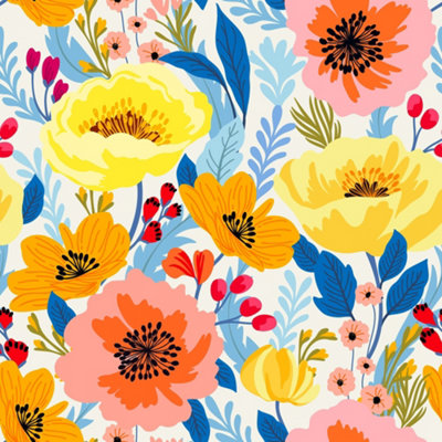 I Love Wallpaper Pretty Peony Wallpaper In PinkOrange And Yellow from B&Q