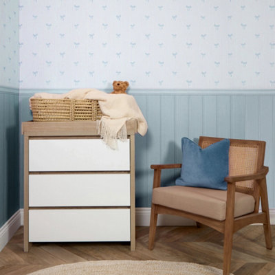 I Love Wallpaper Delicate Bows On Pinstripe Panel Wallpaper In Blue With Blue Panel from B&Q