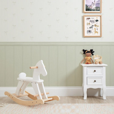 I Love Wallpaper Delicate Bows On Pinstripe Panel Wallpaper In Mint Green With Green Panel from B&Q