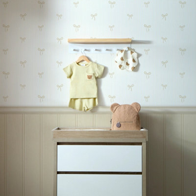 I Love Wallpaper Delicate Bows On Pinstripe Panel Wallpaper In Natural With Cream Panel from B&Q