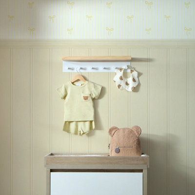 I Love Wallpaper Delicate Bows On Pinstripe Panel Wallpaper In Lemon With Lemon Yellow Panel from B&Q