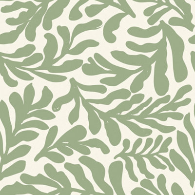 I Love Wallpaper Coral Leaf Wallpaper In Pistachio On Cream from B&Q