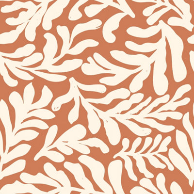 I Love Wallpaper Coral Leaf Wallpaper In Cream On Terracotta from B&Q