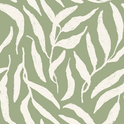 I Love Wallpaper Olive Leaf Wallpaper In Cream On Pistachio from B&Q