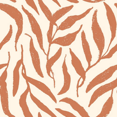 I Love Wallpaper Olive Leaf Wallpaper In Terracotta On Cream from B&Q