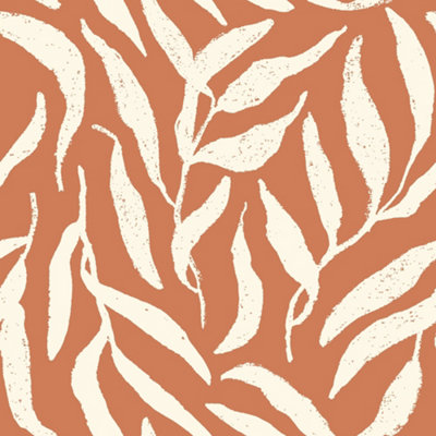 I Love Wallpaper Olive Leaf Wallpaper In Cream On Terracotta from B&Q
