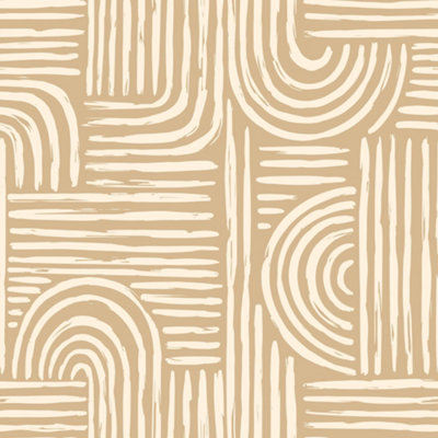I Love Wallpaper Raffia Curves Wallpaper In Caramel Latte from B&Q