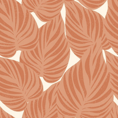 I Love Wallpaper Broad Leaf Wallpaper In Terracotta On Cream from B&Q