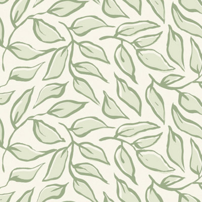 I Love Wallpaper Scattered Leaf Wallpaper In Pistachio On Cream from B&Q