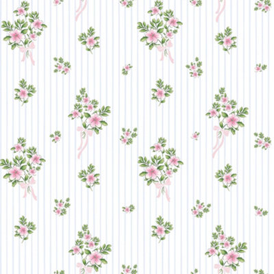 I Love Wallpaper Floral Bouquet Pinstripe Wallpaper In Pink And Blue from B&Q