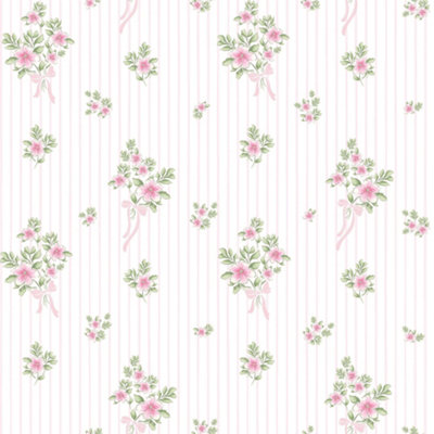 I Love Wallpaper Floral Bouquet Pinstripe Wallpaper In Light Pink And Pink from B&Q