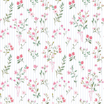 I Love Wallpaper Floral Pinstripe Wallpaper In Pink And Blue from B&Q