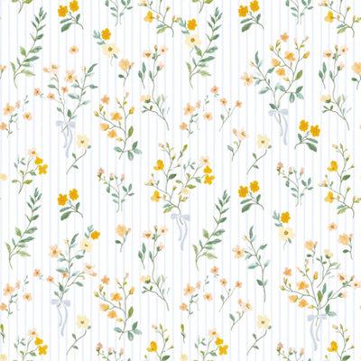 I Love Wallpaper Floral Pinstripe Wallpaper In Yellow And Blue from B&Q