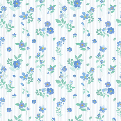 I Love Wallpaper Flowers And Stripes Wallpaper In Blue And Green from B&Q