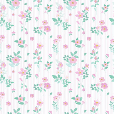 I Love Wallpaper Flowers And Stripes Wallpaper In Candy Pink And Green from B&Q