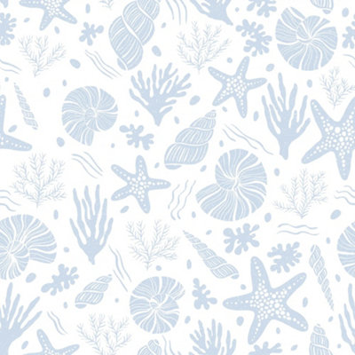 I Love Wallpaper Seastars And Seashells Wallpaper In Blue from B&Q