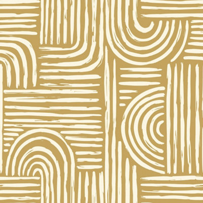 I Love Wallpaper Raffia Curves Wallpaper Sample, Mustard - Image 2