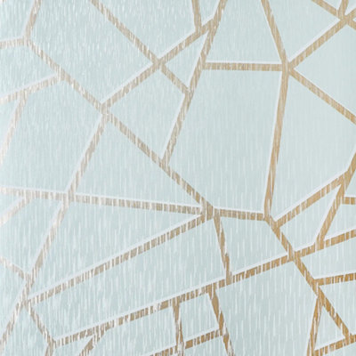 B&Q -  Sample Of Theia Geo Wallpaper In Duck Egg With Gold Metallic